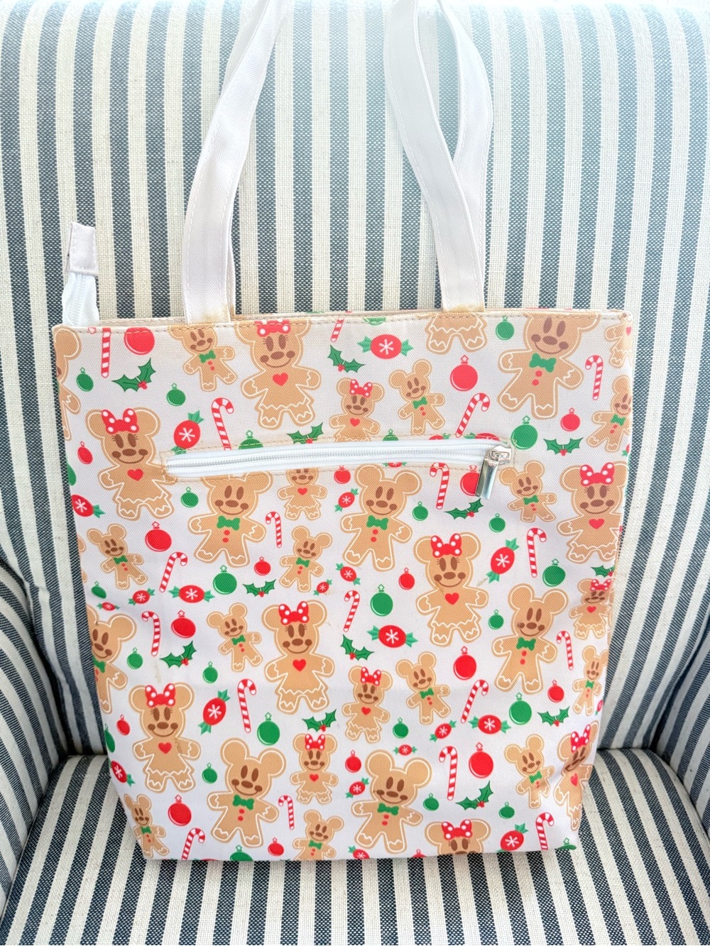 Gingerbread Mouse Holiday Tote Bag - Cream, Red & Green